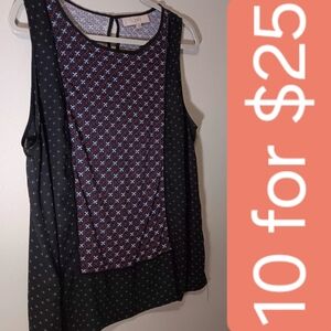 LOFT Black Sleeveless Tank with Patterned Front Panel